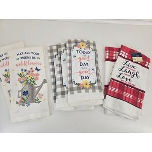 Lot of 7 Decorative Kitchen Towels – Wildflower, Plaid, Quote Patterns